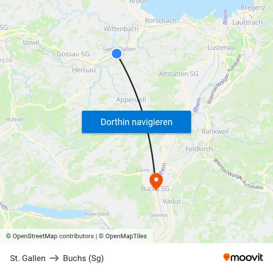 St. Gallen to Buchs (Sg) map