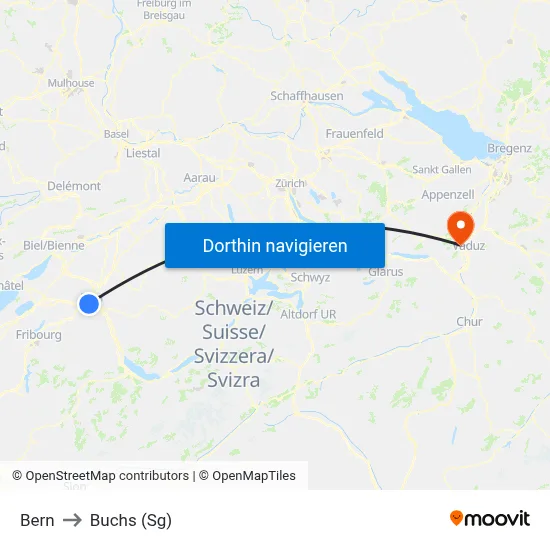 Bern to Buchs (Sg) map