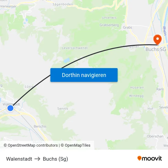 Walenstadt to Buchs (Sg) map