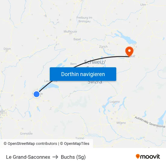 Le Grand-Saconnex to Buchs (Sg) map