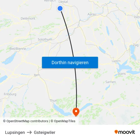 Lupsingen to Gsteigwiler map