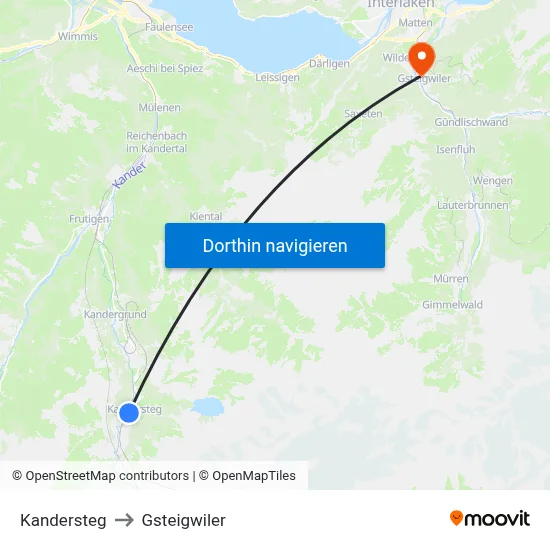 Kandersteg to Gsteigwiler map