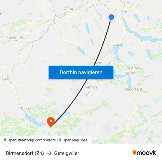 Birmensdorf (Zh) to Gsteigwiler map