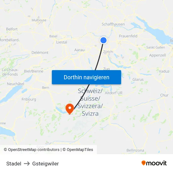 Stadel to Gsteigwiler map