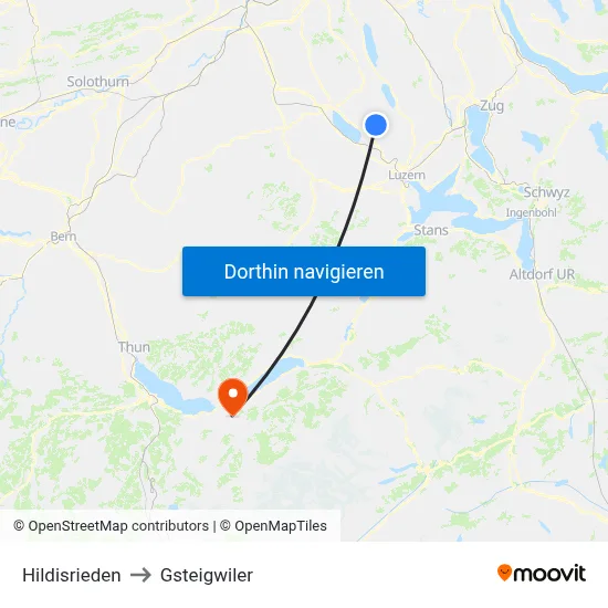 Hildisrieden to Gsteigwiler map