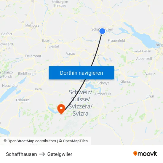Schaffhausen to Gsteigwiler map