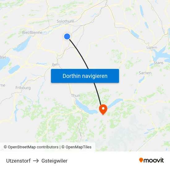 Utzenstorf to Gsteigwiler map