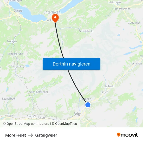Mörel-Filet to Gsteigwiler map