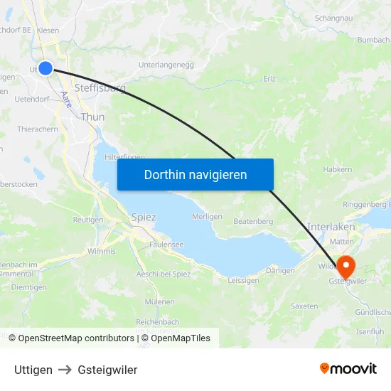 Uttigen to Gsteigwiler map