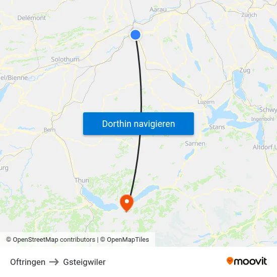 Oftringen to Gsteigwiler map