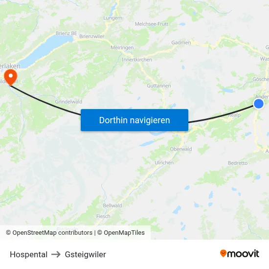 Hospental to Gsteigwiler map