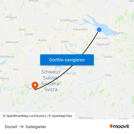 Dozwil to Gsteigwiler map