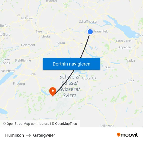 Humlikon to Gsteigwiler map