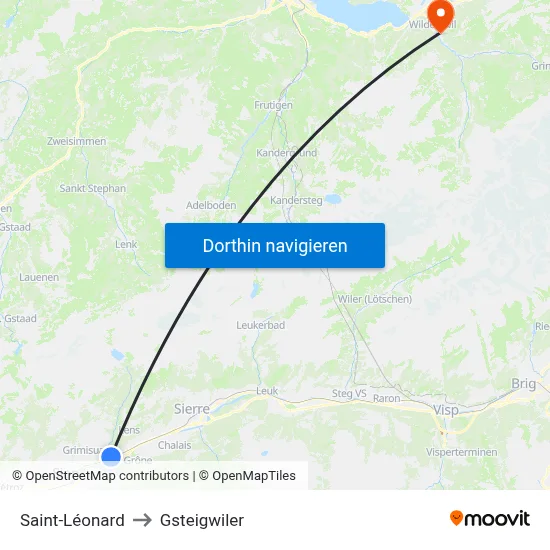 Saint-Léonard to Gsteigwiler map
