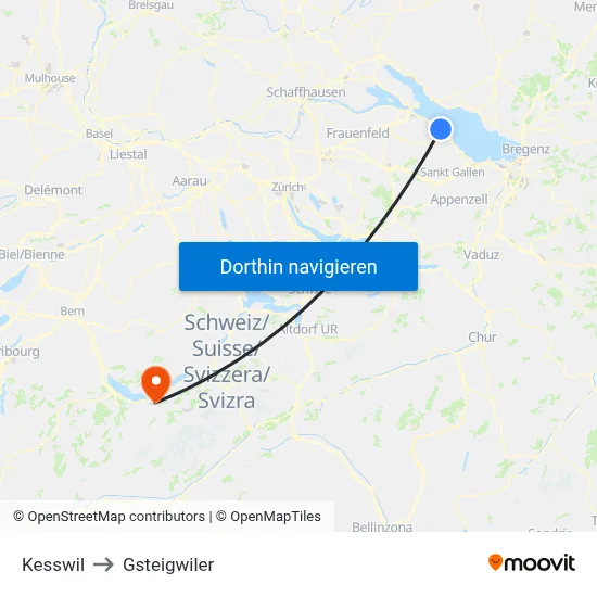 Kesswil to Gsteigwiler map