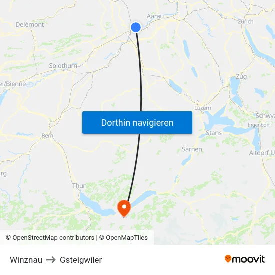 Winznau to Gsteigwiler map