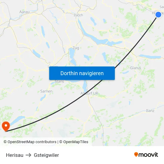 Herisau to Gsteigwiler map