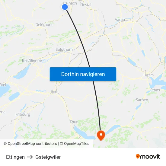 Ettingen to Gsteigwiler map