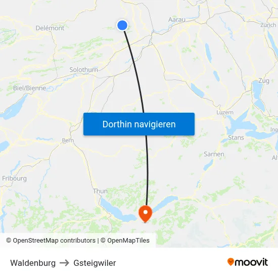 Waldenburg to Gsteigwiler map