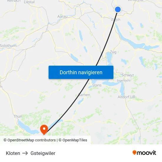 Kloten to Gsteigwiler map