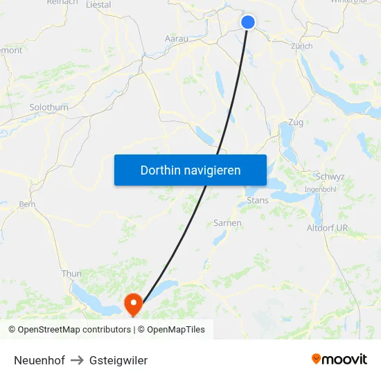Neuenhof to Gsteigwiler map