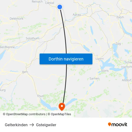 Gelterkinden to Gsteigwiler map