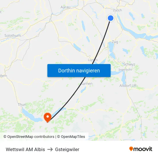 Wettswil AM Albis to Gsteigwiler map