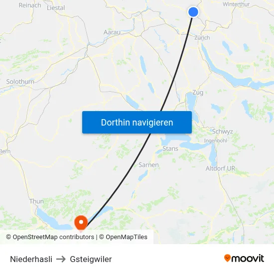 Niederhasli to Gsteigwiler map