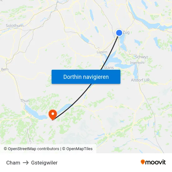 Cham to Gsteigwiler map