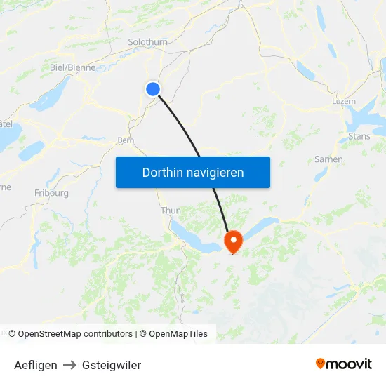 Aefligen to Gsteigwiler map