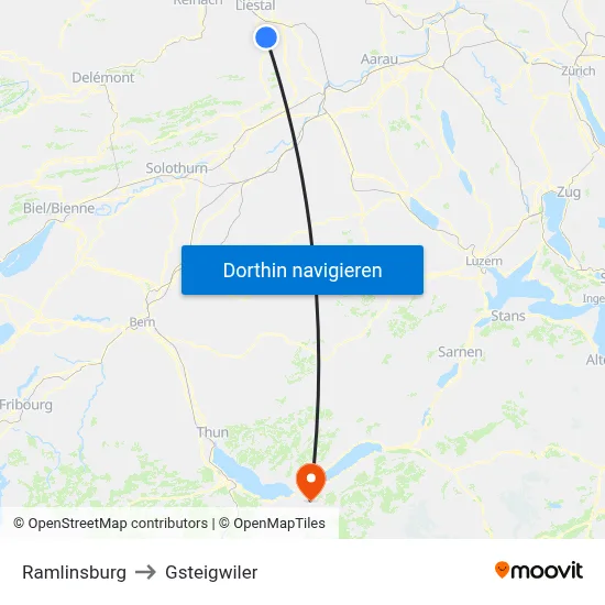 Ramlinsburg to Gsteigwiler map
