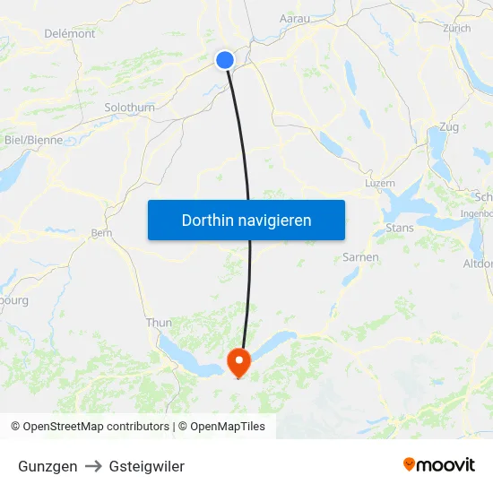 Gunzgen to Gsteigwiler map