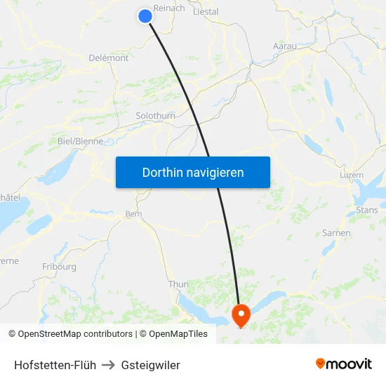 Hofstetten-Flüh to Gsteigwiler map