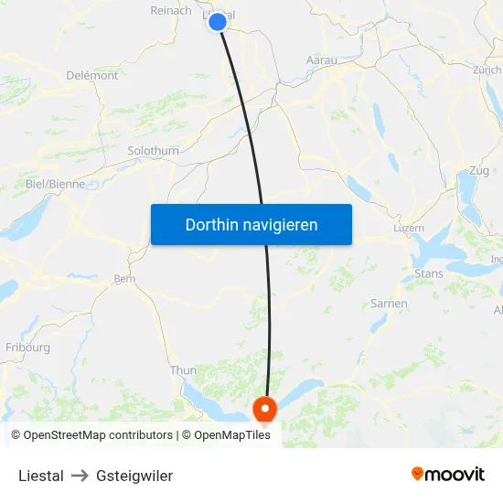 Liestal to Gsteigwiler map