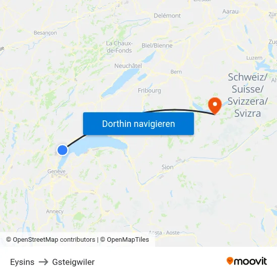 Eysins to Gsteigwiler map