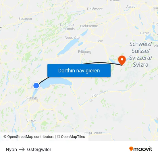Nyon to Gsteigwiler map