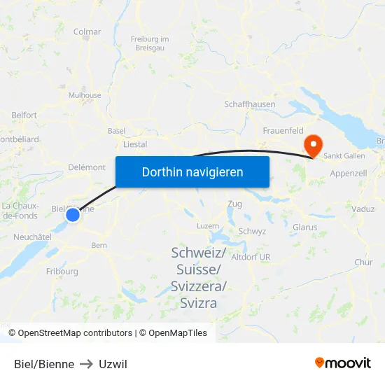 Biel/Bienne to Uzwil map
