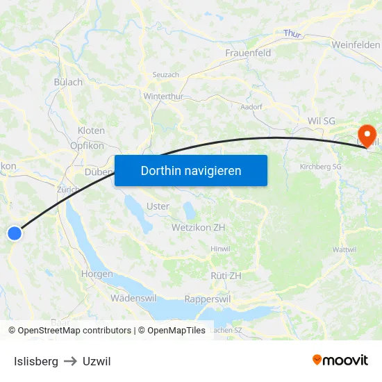 Islisberg to Uzwil map