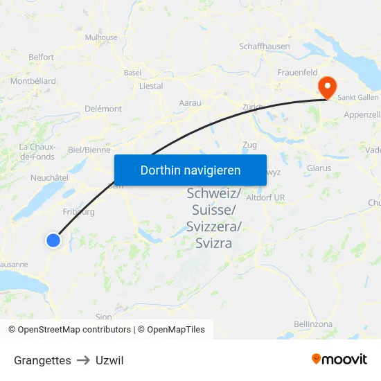 Grangettes to Uzwil map