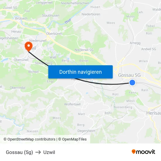 Gossau (Sg) to Uzwil map