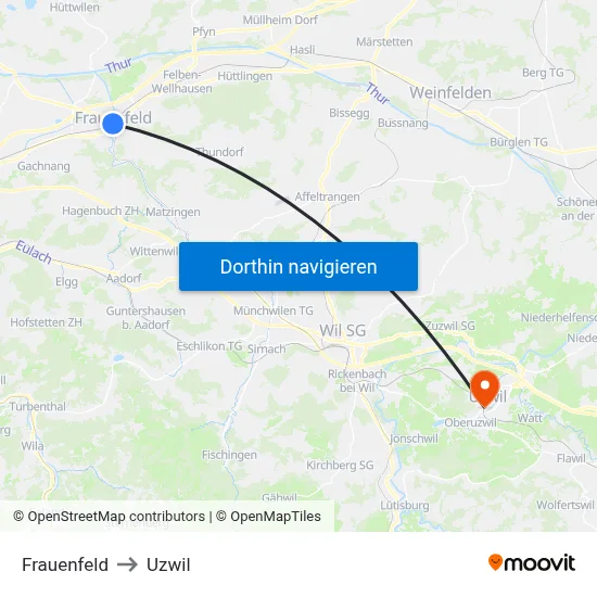 Frauenfeld to Uzwil map
