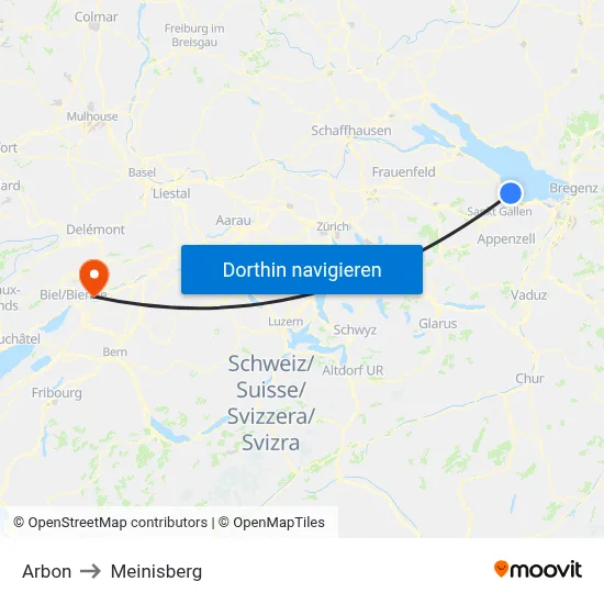 Arbon to Meinisberg map
