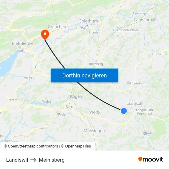 Landiswil to Meinisberg map