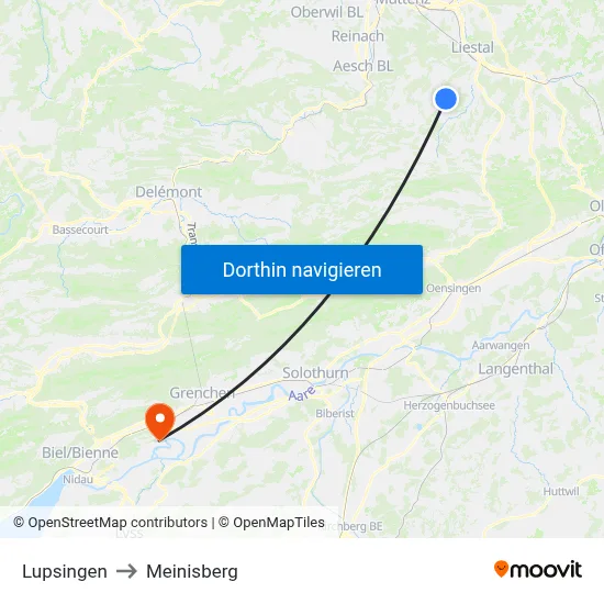 Lupsingen to Meinisberg map