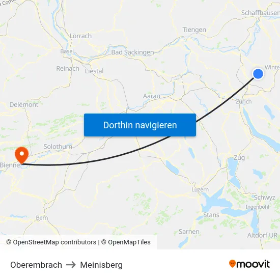 Oberembrach to Meinisberg map