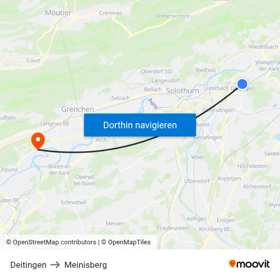 Deitingen to Meinisberg map