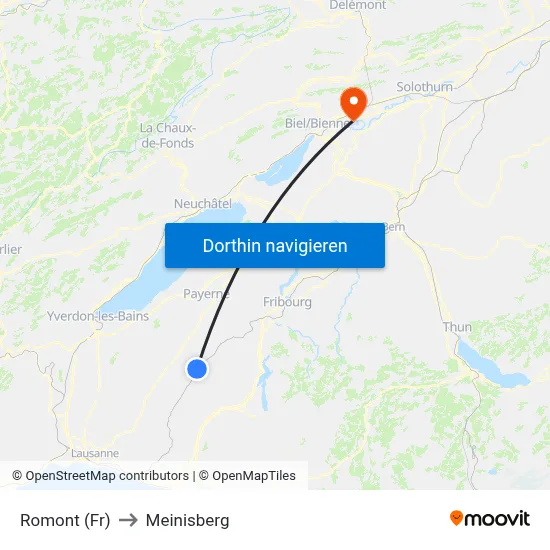Romont (Fr) to Meinisberg map