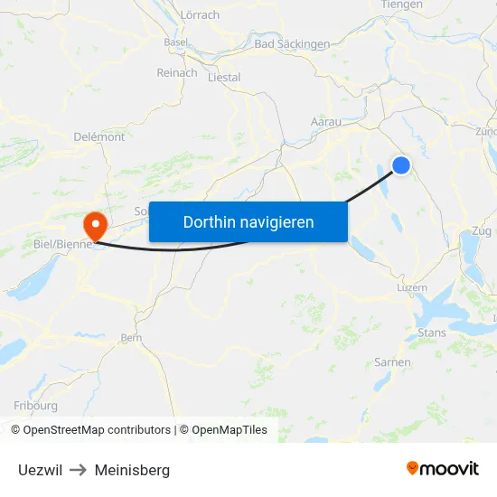 Uezwil to Meinisberg map