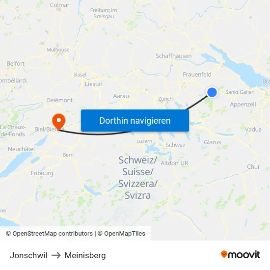 Jonschwil to Meinisberg map