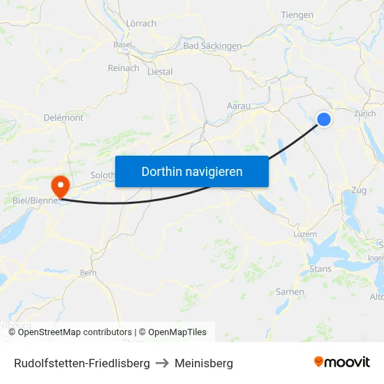 Rudolfstetten-Friedlisberg to Meinisberg map